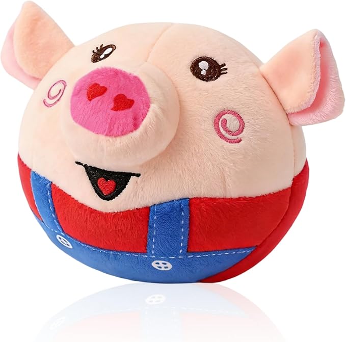 Interactive Dog Toys, 2026 New Active Moving Pet Plush Toy, Rechargeable Squeaky Dog Ball Toy with Talking Sound, Washable Bouncing Piggy Toy for Dogs Puppies (Red)
