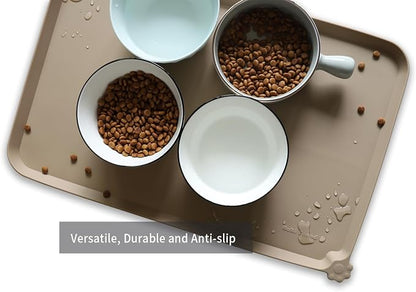 Hoki Found L Silicone Non Slip Pet Dog Cat Bowl Mats - Placemat - Feeding Mat - Waterproof - For Carpet - Tan