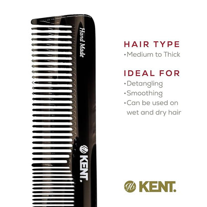 Kent 16T Black Graphite Fine and Wide Tooth for Daily Grooming,Handmade Styling Comb for All Hair Types,Wet or Dry Hair Detangling Comb for Men and Women,Saw Cut Hand Polished,Made in England