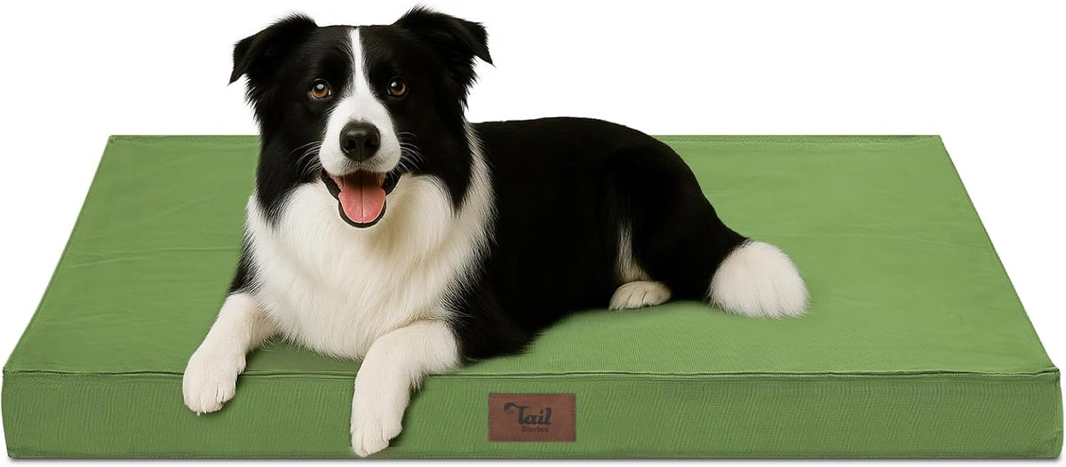 Outdoor Dog Bed for Medium Dogs, Waterproof Dog Crate Bed for Puppy Beds, Orthopedic Egg Crate Foam Pet Bed with Washable and Removable Oxford Cover, Light Green