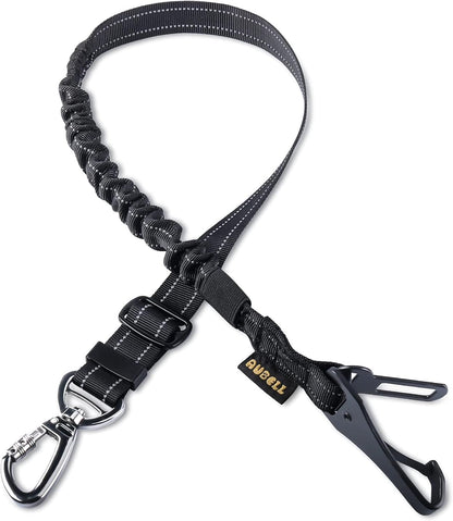 AUBELL Dog Seat Belt for Car,Updated 3-in-1 Adjustable Reflective Bungee Heavy Duty Dog Car Harness Tether with Clip Hook Latch & Buckle,Swivel Zinc Alloy Carabiner,Black