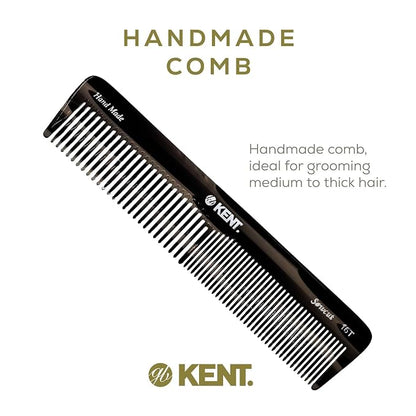 Kent 16T Black Graphite Fine and Wide Tooth for Daily Grooming,Handmade Styling Comb for All Hair Types,Wet or Dry Hair Detangling Comb for Men and Women,Saw Cut Hand Polished,Made in England