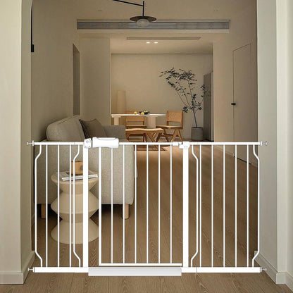 White Extra Wide Baby Gate 53-57.5 inch for Doorways Stairs Pressure Mount Baby Gate Automatic Close Child Dog Pet Safety Toddler Gates with Extensions