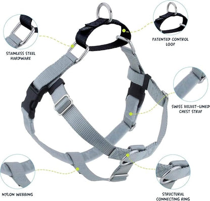 2 Hounds Design Freedom No Pull Dog Harness, Adjustable Harness and Leash Set, Easy Walking & Comfortable Control, Fits Small, Medium & Large Dogs, Solid Colors, Made in USA, 5/8" XS, Silver