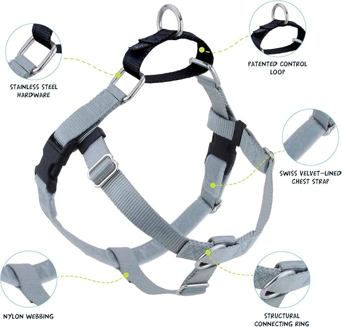 2 Hounds Design Freedom No Pull Dog Harness, Adjustable Harness, Easy Walking & Comfortable Control, Fits Small, Medium & Large Dogs, Solid Colors, Made in USA, 1" XXL, Silver