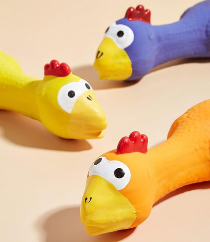 3 PCS Latex Chicken Squeak Toy for Pets - Exciting Chew & Dental Care Fun - Perfect for Playful Molar Exercise