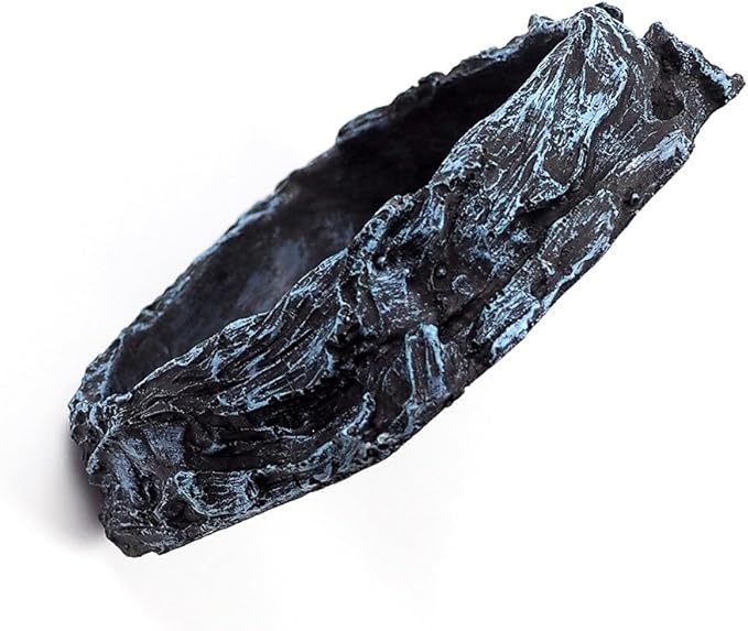 OMEM Reptile Natural Bowl Food and Water Dish Resin Made (Black)