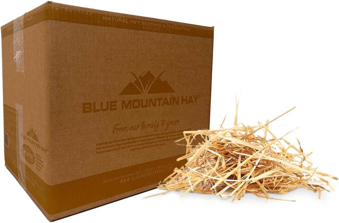 Blue Mountain Hay | Organic Bedding Straw (25 lb) | Natural Pet Bedding & Insulation for Rabbits, Guinea Pigs, Goats, Chickens, Stray & Feral Cats, and Small Animal Shelters