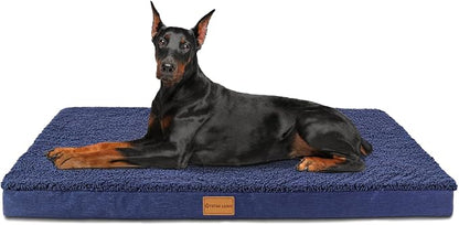 Patas Lague Orthopedic Large Dog Bed Pet Sofa Mat 56''X40'' Navy Blue | Egg-Crate Foam Dog Couch For Large Sized Dogs, Waterproof Removable Washable Cover, Soft Pet Crate Bed With Nonskid Bottom