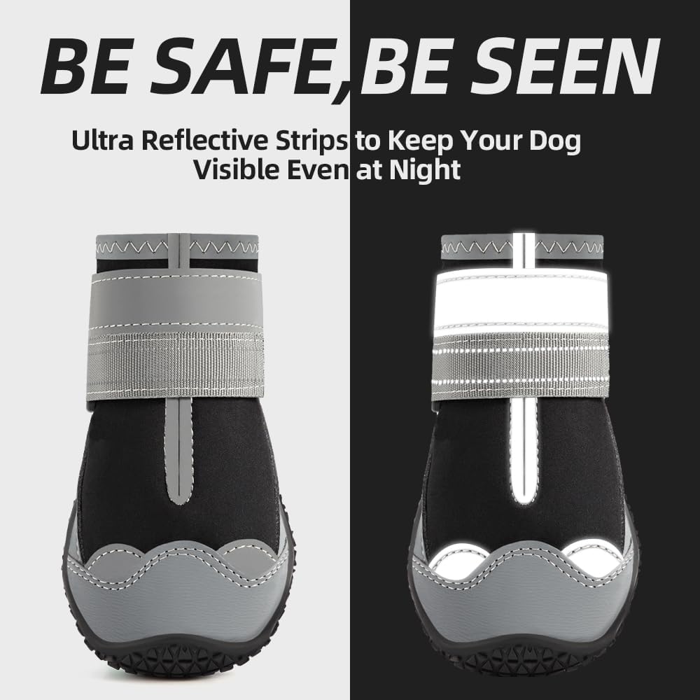 Dog Shoes for Small Dogs, Dog Boots & Paw Protectors for Hardwood Floors, Outdoor Dog Booties for Hot Pavement Winter Snow Hiking, Waterproof Dog Shoes with Reflective Strips Size 2