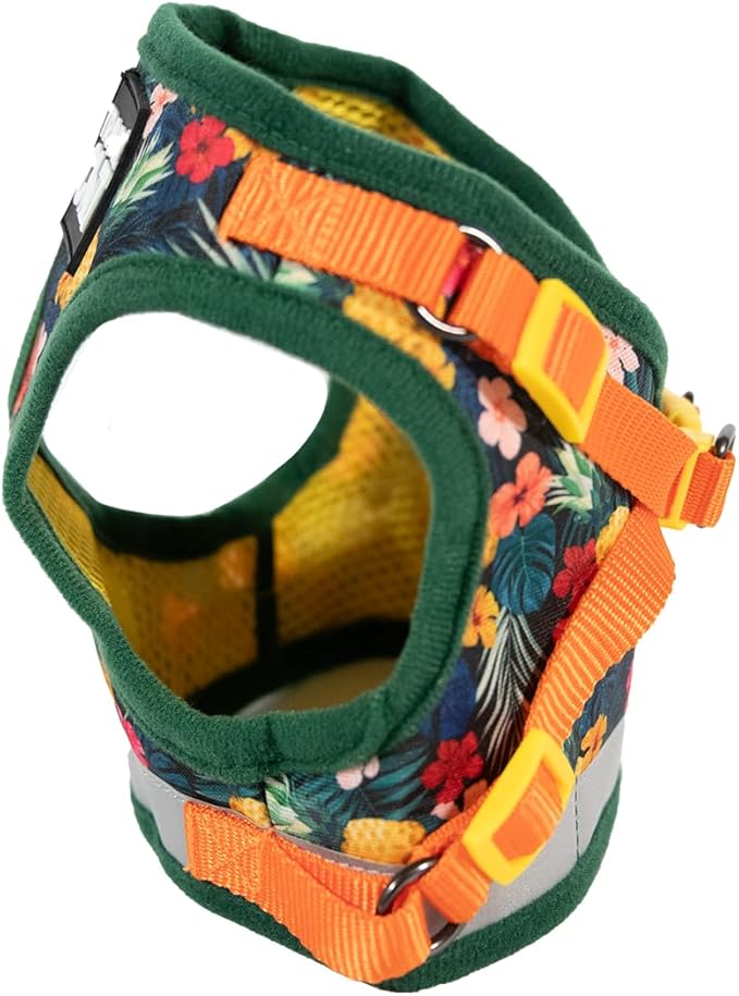 Travel Cat Harness and Leash Set - Adjustable Fit Mesh Cat Harness and Reflective Strap - Comfort Walking Vest for Kitten for Outdoor Walking, Hiking (Large, Hawaiian)