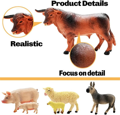 3 Pack Farm Toy Tractor with 40pcs Plastic Animals Figurines and Fence Playset, Farm Figures Farmer Vehicle Toy Truck with Trailer for 3-12 Years Old Kids Boys Girls Toddlers