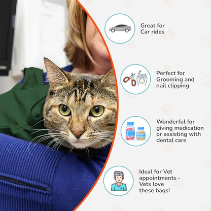 Cat-in-the-Bag Cozy Comfort Carrier - Small Green Pet Carrier and Cat Carrier Soft for Cutting Nails, Vet Visits, Medication Administration, Dental Care, & Travel