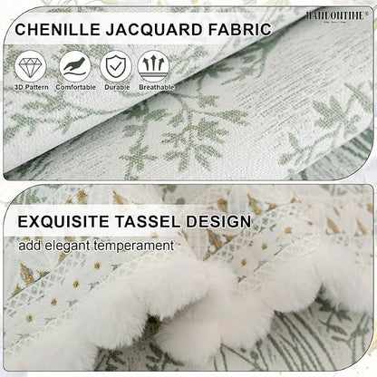 HANDONTIME Elegant Floral Pet Couch Cover, Jacquard Chenille Dog Bed Cover with Plush Fringe, Non-Slip Washable Sofa Protector for Dogs & Cats, Fits Sectionals 3 Cushion Couches (Green,35.4" x 82.7")