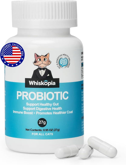 Probiotics for Cats - Cat Probiotic Supplement for Digestive & Gut Support, Diarrhea Relief, Immunity Booster, Cat Probiotic Powder with 9 Billion CFU and Prebiotics, 60 Capsules