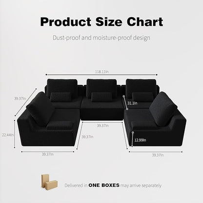Sailret Oversized Modular Sectional Sofa, Foam-Filled Lazy Couch with Lumbar Pillow, Convertible Floor Sofa Set for Living Room Bedroom, Free Combination, Multiple Packs (1–6 Seats)