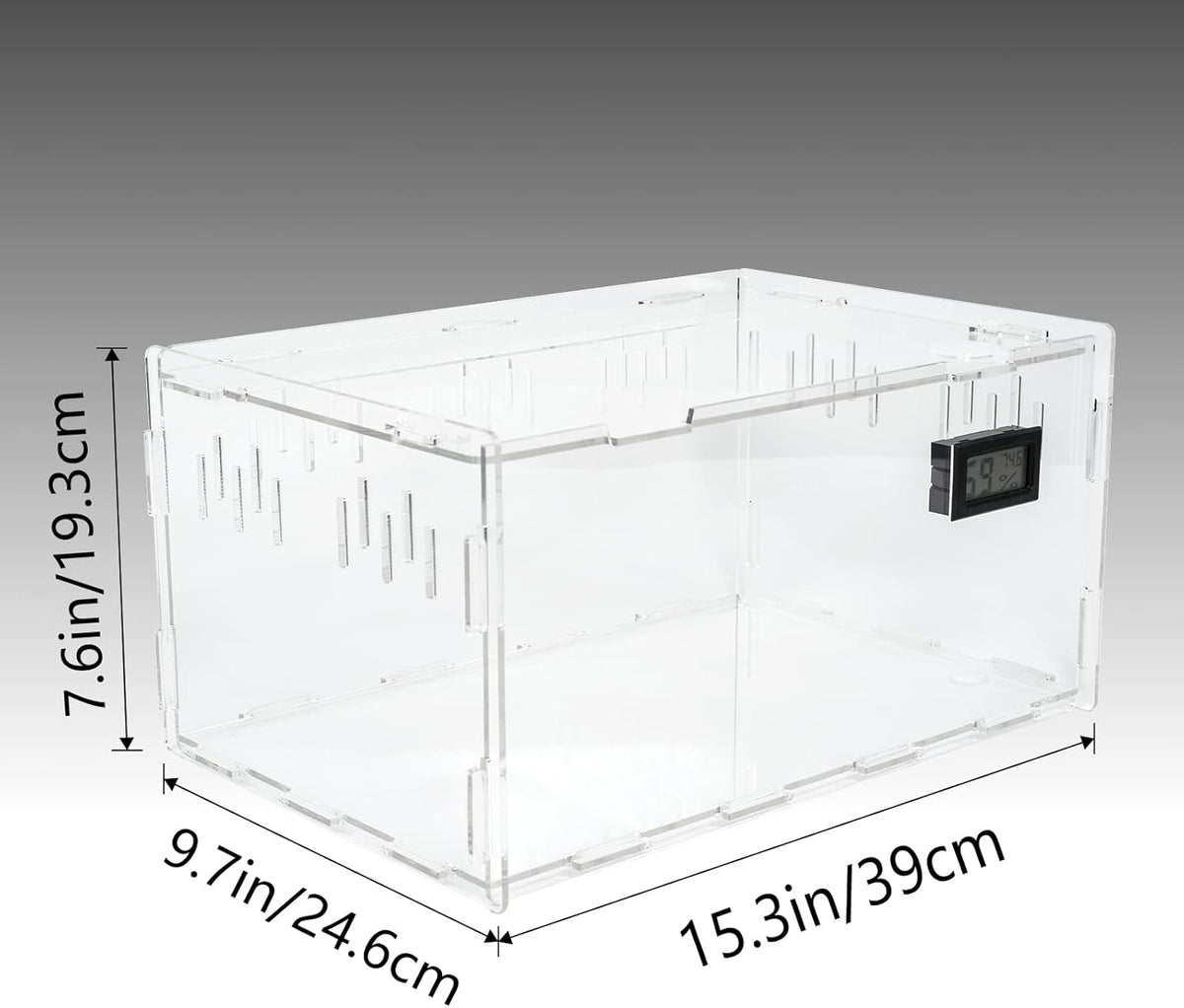 BETAZOOER Reptile Terrarium Breeding Tank Acrylic Reptile Feeding Box with Temperature Hygrometer (15.3"x9.7"x7.6")