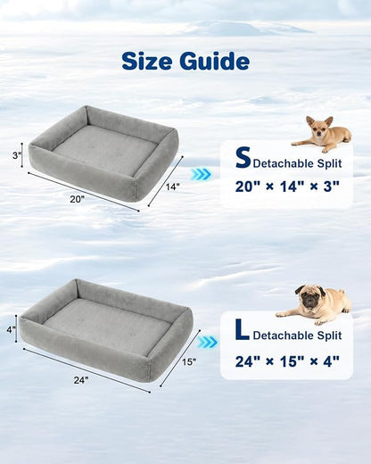 Cooling Dog Bed for Large Dogs - Removable Inner Cushion & Reversible Design (Ice‑Silk Cooling Layer | Sherpa Fleece Layer), Non‑Slip Bottom Washable Medium Mat for Crates, Beds, Sofas 24" × 15"