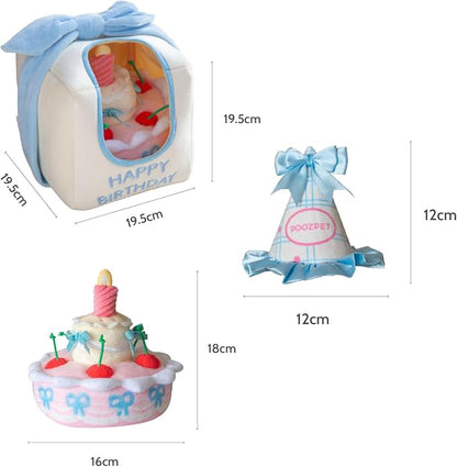 Birthday Cake Snuffle Toy Set, Pink and Blue, Polyester, Nose Work Puzzle Toy for Dogs and Cats