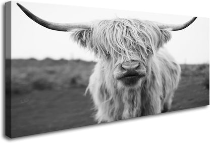 XXMWallArt FC3650 Highland Cow Canvas Art - Black and White Animal Wall Art for Living Room, Bedroom, Office Decor