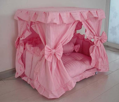 Princess Pink Pet Dog Handmade Bed House+1 Candy Pillow (S)