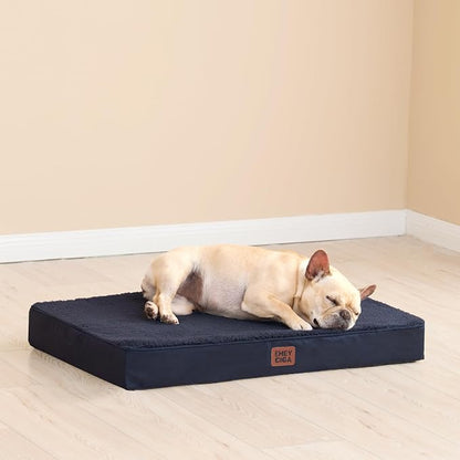 EHEYCIGA Orthopedic Dog Bed Large with Removable Washable Cover, 41IN Navy | Egg Crate Foam Support, Durable Oxford fabric, Non-Slip Bottom, Machine Washable, Soft Waterproof Plush Pet Bed Mat For Crate