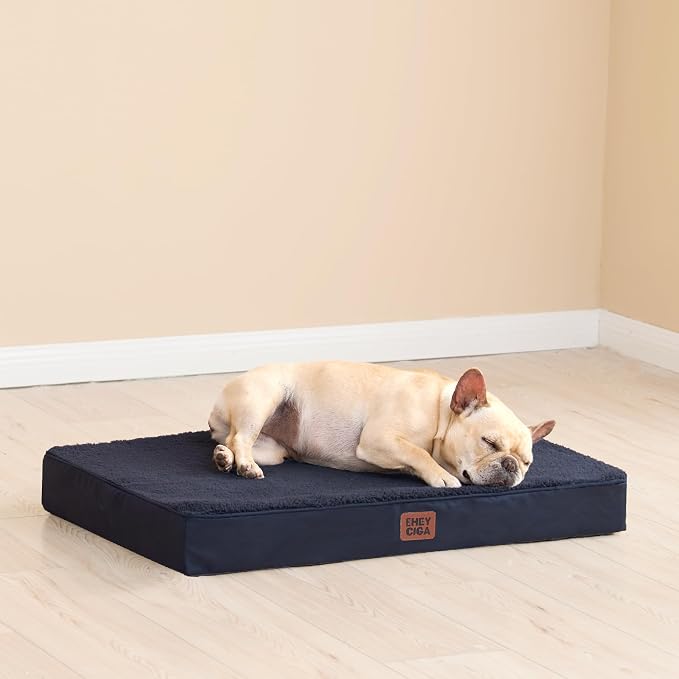EHEYCIGA Orthopedic Dog Bed Large with Removable Washable Cover, 35IN Navy | Egg Crate Foam Support, Durable Oxford fabric, Non-Slip Bottom, Machine Washable, Soft Waterproof Plush Pet Bed Mat For Crate