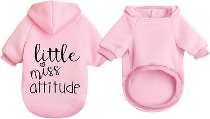 Cat Hoodies for Cats Puppy Pet Clothes Cat Apparel Little Miss Attitude Print Dog Hoodie for Small Medium Dogs Outfits for Kittens(Pink,S)