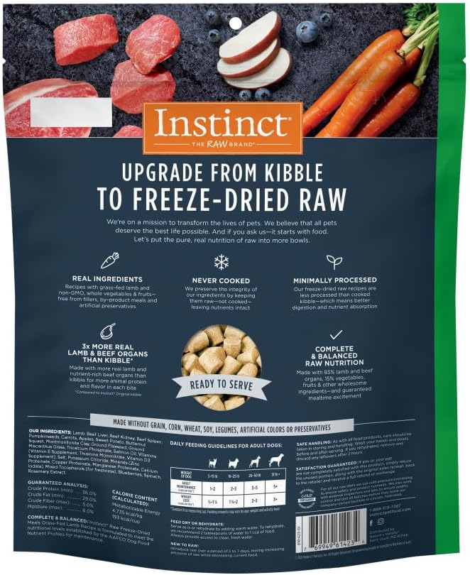 Instinct Freeze Dried Raw Meals, Natural Dry Dog Food, Grain Free - Grass Fed Lamb, 24 oz. Bag