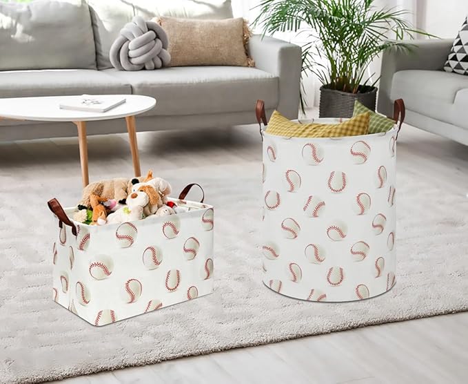 CLOCOR Rectangular Baseball Storage Basket,Collapsible Fabric Storage Container,Gift Basket(Baseball)