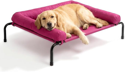 Cooling Elevated Dog Bed, Outdoor Raised Dog Beds, Medium Dogs Cot | Waterproof,W/Breathable Mesh, Pet Cot W/Portable Removable Bolster