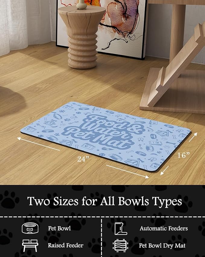 Pet Feeding Mat-Absorbent Dog Mat for Food and Water Bowl-No Stains Quick Dry Water Dispenser Mat-Dog Accessories Pet Supplies-Bowl for Messy Drinkers（Words,16"x24"