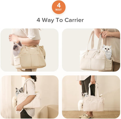 Dog Carriers for Small Dogs, Soft Sided Folding Small Dog Carrier for Dogs Medium Cats Puppies up to 13 Lbs, Washable Breathable Puppy Carrie Carrier for Outdoor Travel (Small Beige)
