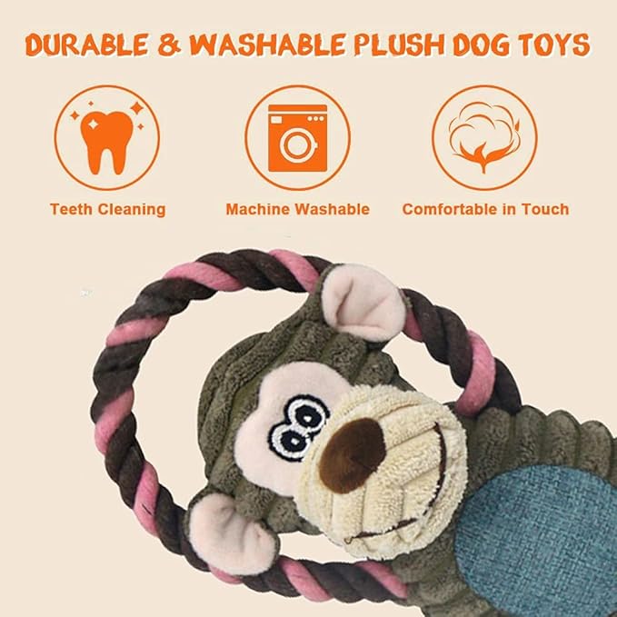 Rope Dog Toys to Keep Them Busy - Tug of War Dog Toys for Boredom Plush Interactive Squeaky Puppy Toys for Small Medium Large Dogs