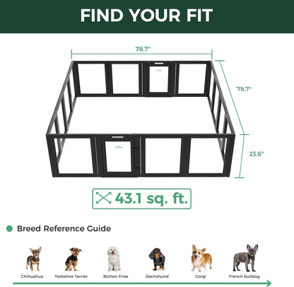 FXW AuraSpace Acrylic Indoor Unleashed Dog Playpen for Puppies and Small Dogs, 24 Inch, 16 Panels, Black