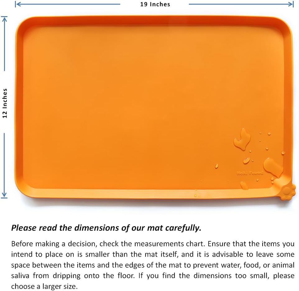 Hoki Found Silicone Non Slip Pet Feeding Mats - Bowl Placemat - Waterproof Dog Cat Food Mats - Orange