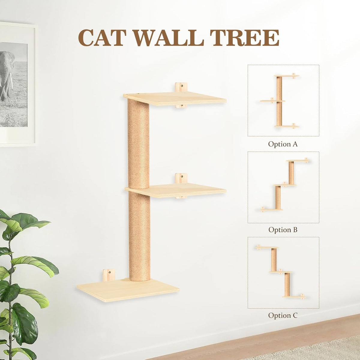 Cat Wall Shelves and Perches, Wall Mounted Cat Furniture with Hammock, Bridge, Tree, Steps and Scratching Posts, Wooden Climbing System for Indoor Large Cats and Kittens