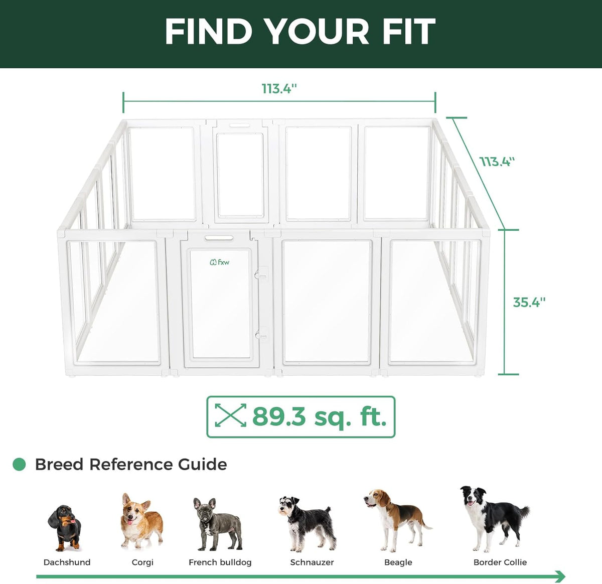 FXW AuraSpace Acrylic Indoor Unleashed Dog Playpen for Medium Dogs, 35 Inch, 16 Panels, White