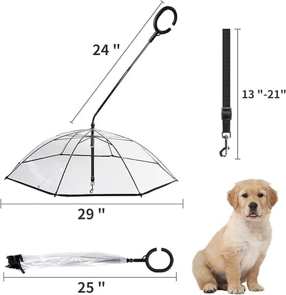 NAMSAN Dog Umbrella for Small Dogs, Self-Assembly Dog Umbrella Leash, Clear Doggie Rain Umbrella, Puppy Walking Umbrella with Adjustable Leash