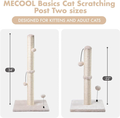 MECOOL 34” Tall Cat Scratching Post Premium Basics Kitten Scratcher Sisal Scratch Posts Trees with Hanging Ball for Indoor Cats, Beige