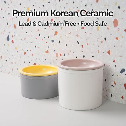 Hello Bowl Elevated Ceramic Cat Bowl with Stand, Raised Whisker-Friendly Feeding Bowl for Cats & Small Dogs, Patented Design, Made in Korea (White, Square Only/Dry)
