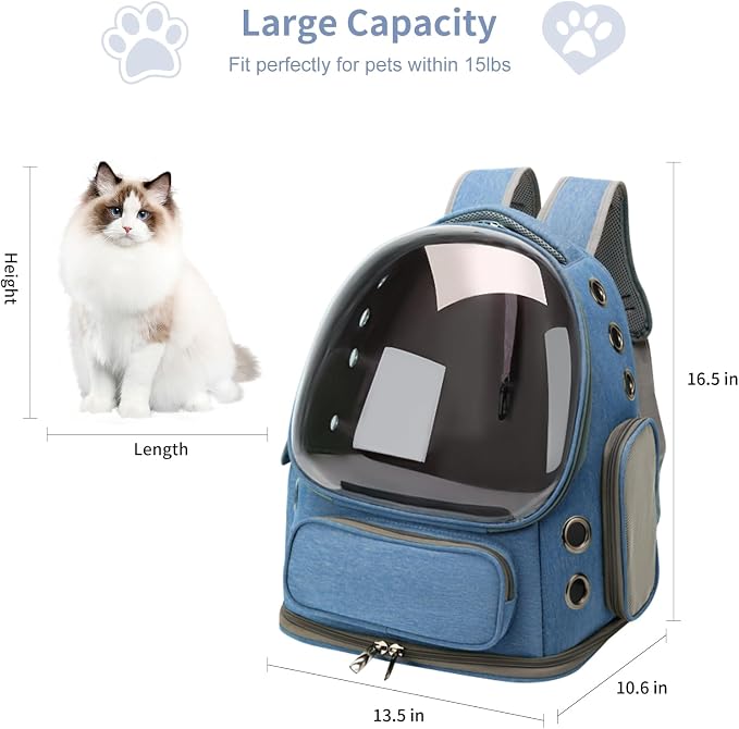 Cat Backpack Carrier for Cats and Small Dogs, Breathable Cat Bubble Backpack, Airline Approved Pet Travel Carrier for Hiking Camping Outdoor(Blue)