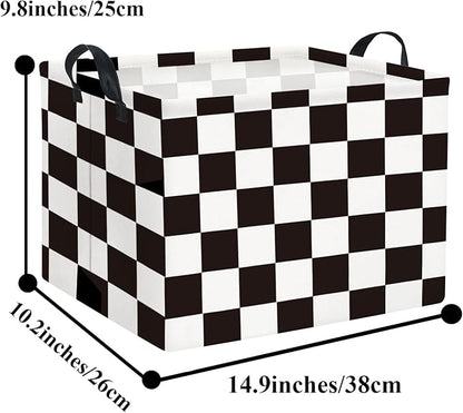 HIYAGON Rectangular Car Basket for Boys Checkered Basket Kids Baby Storage Bin Toy Organizer Box Car Room Decor(Racing Flag)