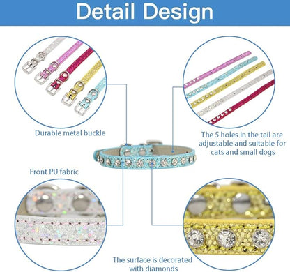 2 Pack Cat Collar Rhinestone Bling Cute Cat Collars Accessories for Pet Collars Adjustable Ideal for Girl Cats Male Cats(Silvery Blue)