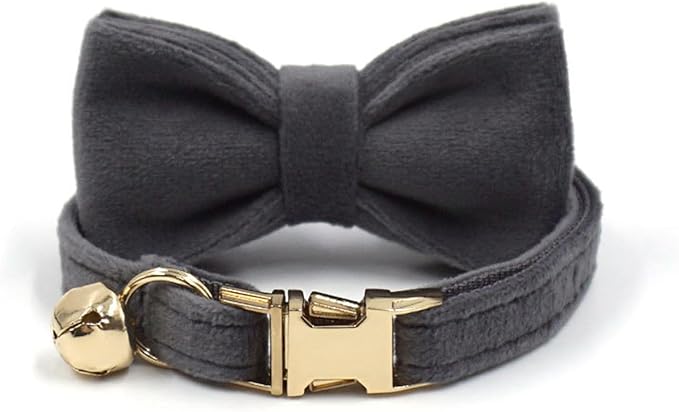 Personalized Cat Collar with Bells,Velvet Customized Small Cat Collar with Name Tag,Pet Collar with Name Phone Number Engraved ID Tags for Boy and Girl Kitten Cats (Grey)