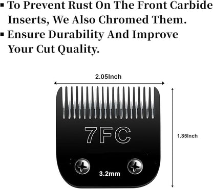 BESTBOMG Detachable Pet Dog Grooming Clipper Blades, Size 7FC/5FC/4FC, Made of Carbon-Infused Steel Blade and Stainless Steel Blade, Compatible with Most Andis,Oster A5/A6,Wahl KM Series, 5 Count.