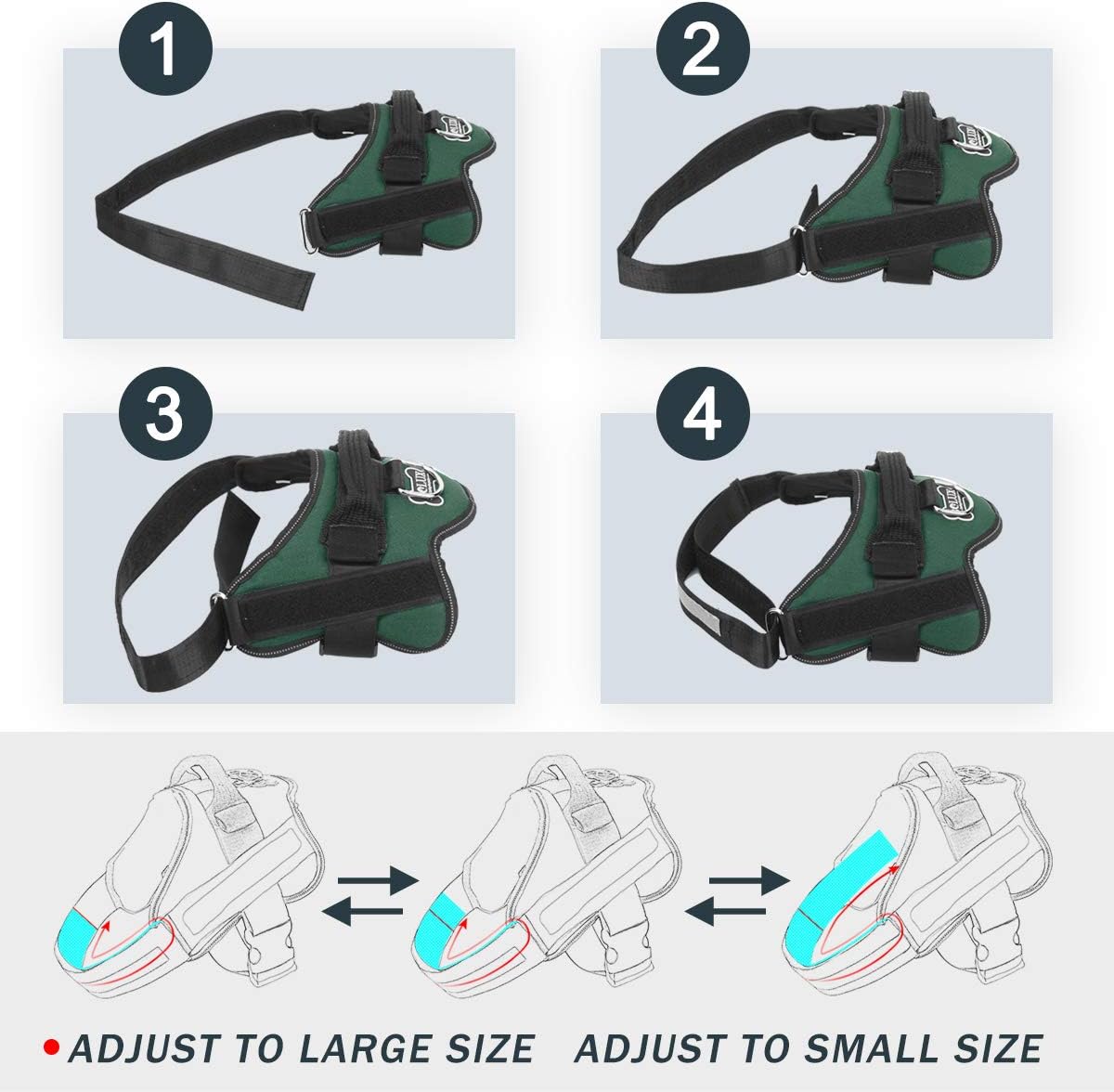 Bolux Dog Harness, No-Pull Reflective Dog Vest, Breathable Adjustable Pet Harness with Handle for Outdoor Walking - No More Pulling, Tugging or Choking (Dark Green, M)