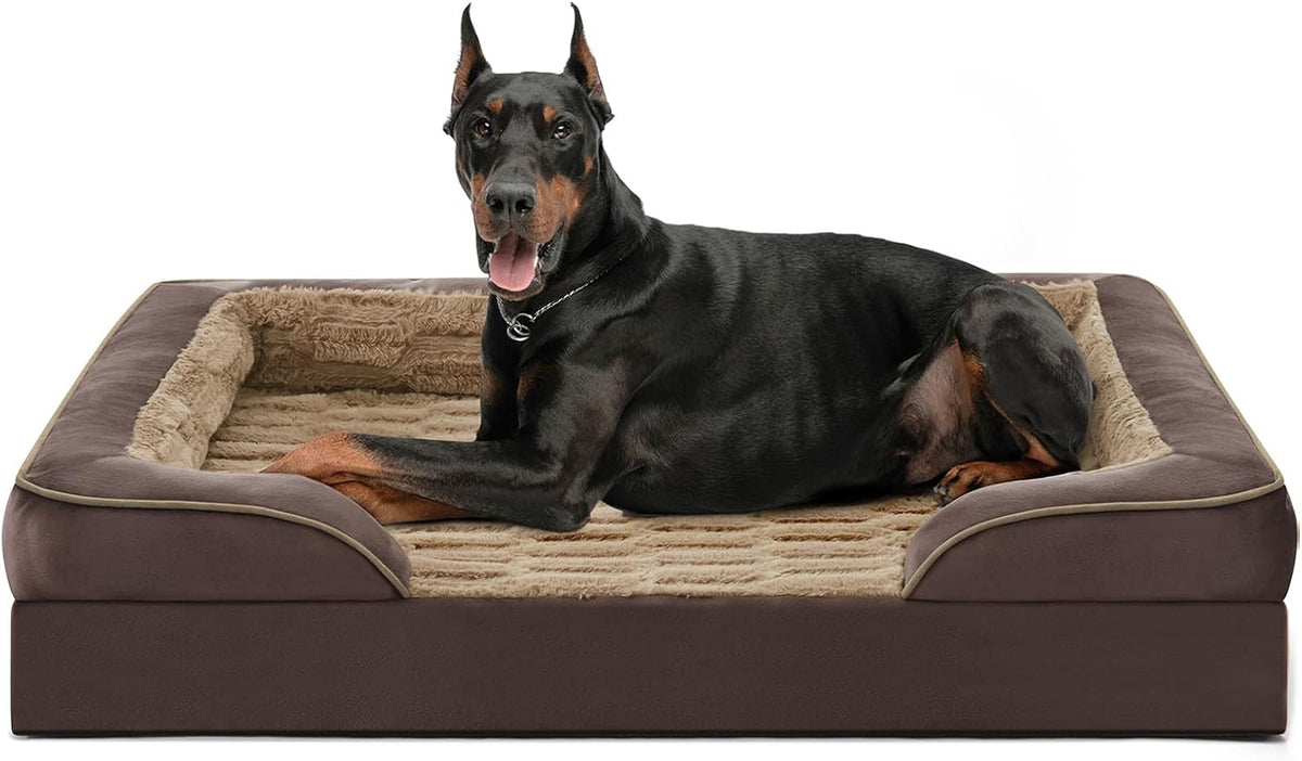 FURTIME Orthopedic Dog Bed for Extra Large Dogs - XL Plus Washable Dog Sofa Beds, Supportive Foam Pet Couch Bed with Removable Washable Cover, Waterproof Lining and Nonskid Bottom, Khaki