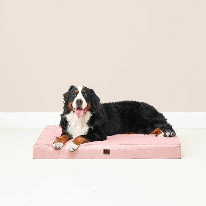 EHEYCIGA Orthopedic Dog Bed Large with Removable Washable Cover, 36IN Pink | Egg Crate Foam Support, Durable Oxford fabric, Non-Slip Bottom, Machine Washable, Soft Waterproof Plush Pet Bed Mat For Crate