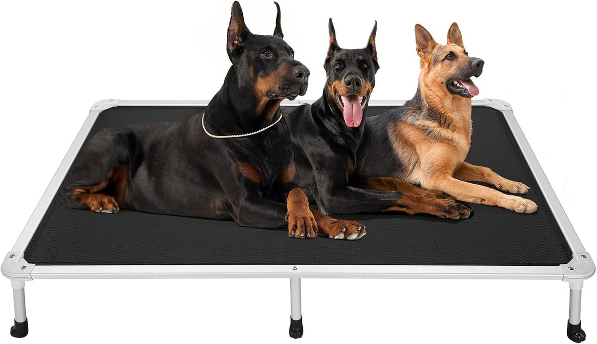 Veehoo Chew Proof Elevated Dog Bed - Cooling Raised Pet Cot - Silver Aluminum Frame and Durable Teslin Mesh Fabric, Unique Designed No-Slip Feet for Indoor or Outdoor Use, Black, XX-Large, CWC2003